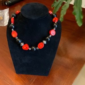 Vintage Chain Black Onyx & Stunning Red Coral
